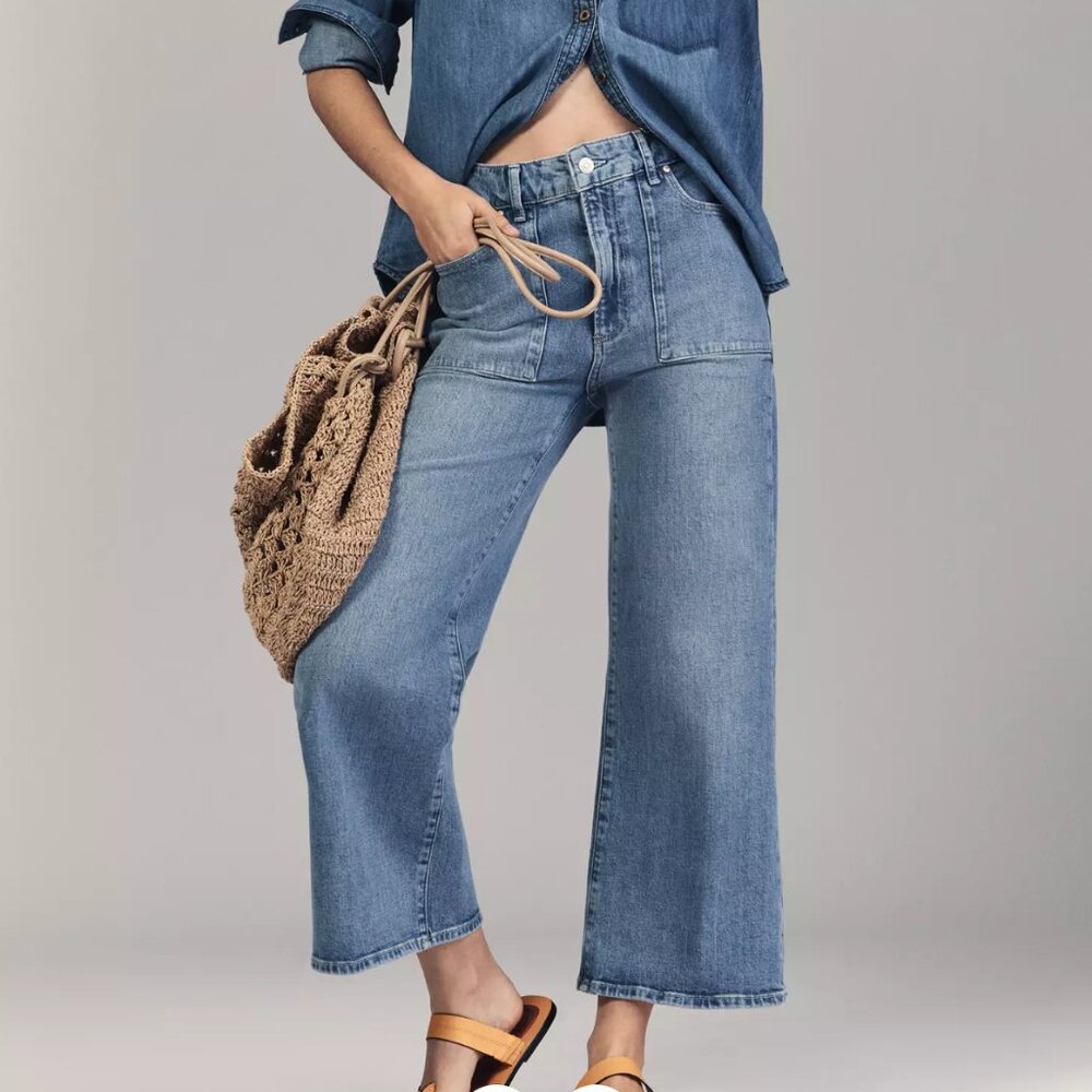 NWT PAIGE Anessa High-Rise Crop Wide-Leg Jeans